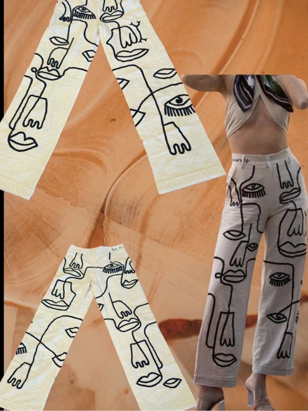 Maison Les Enerves Face-Print Wide-Leg Pants